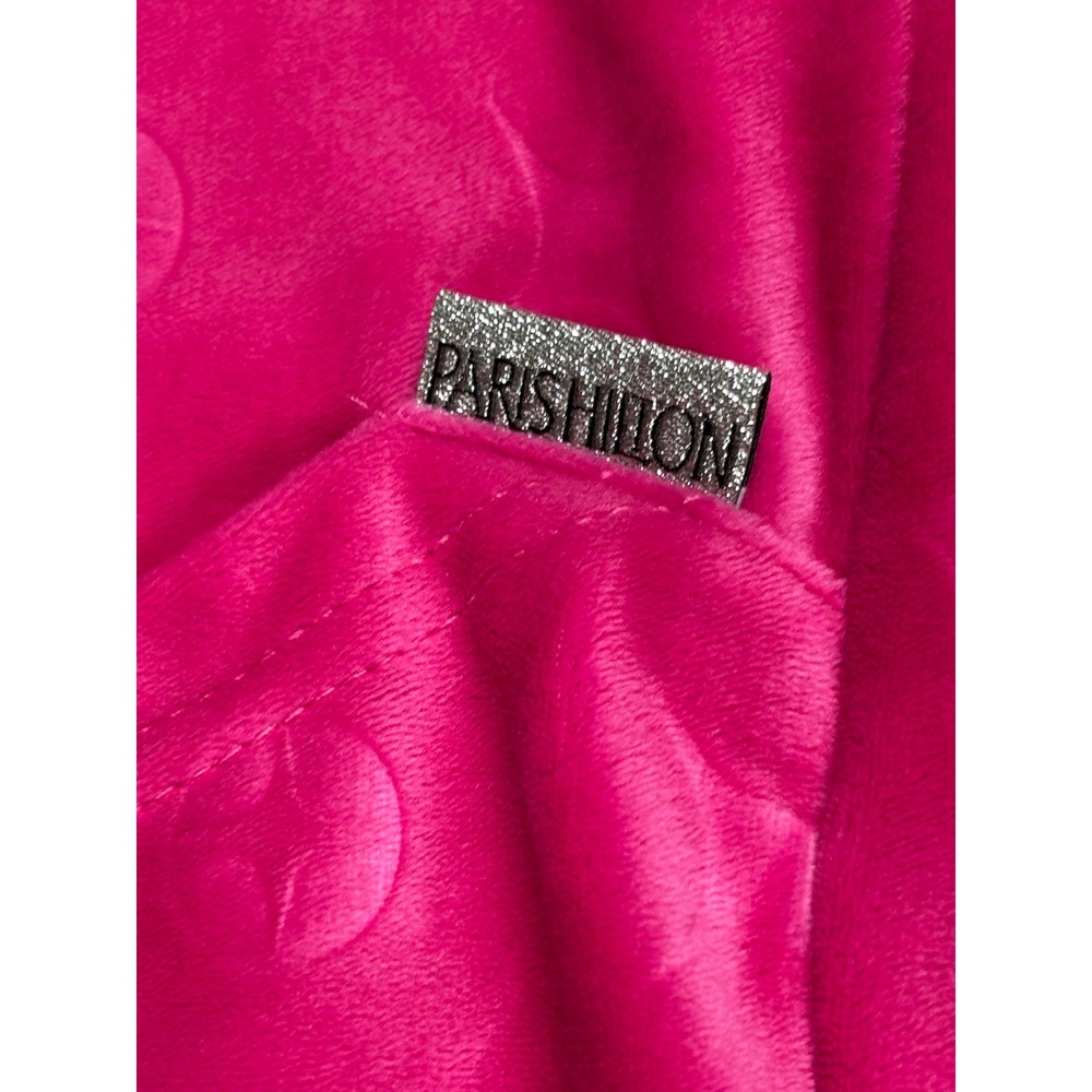 Paris Hilton‎ Womens XL Hot Pink Velour Cropped Hoodie Thats Hot Rhinestone Y2K - Picture 3 of 9